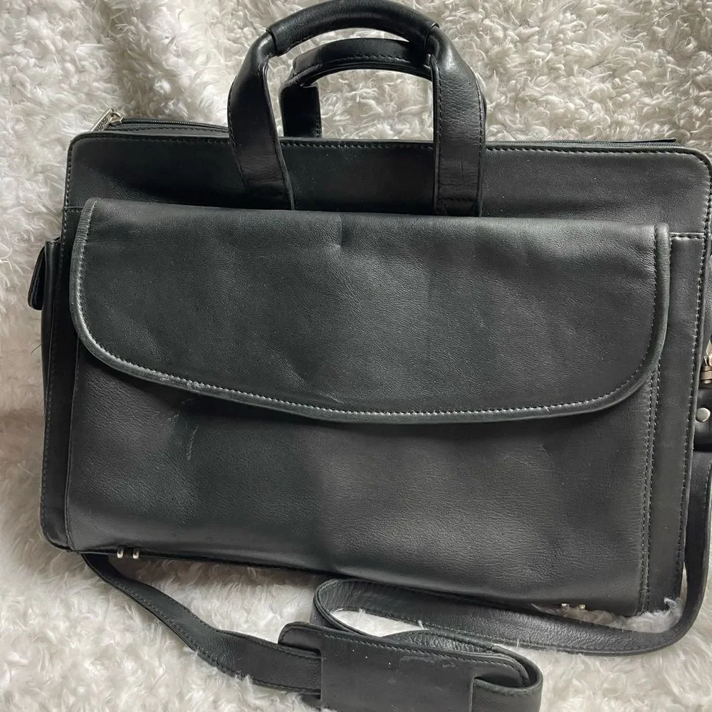 Bellino Black Soft Leather Business office Bag Adjustable Strap